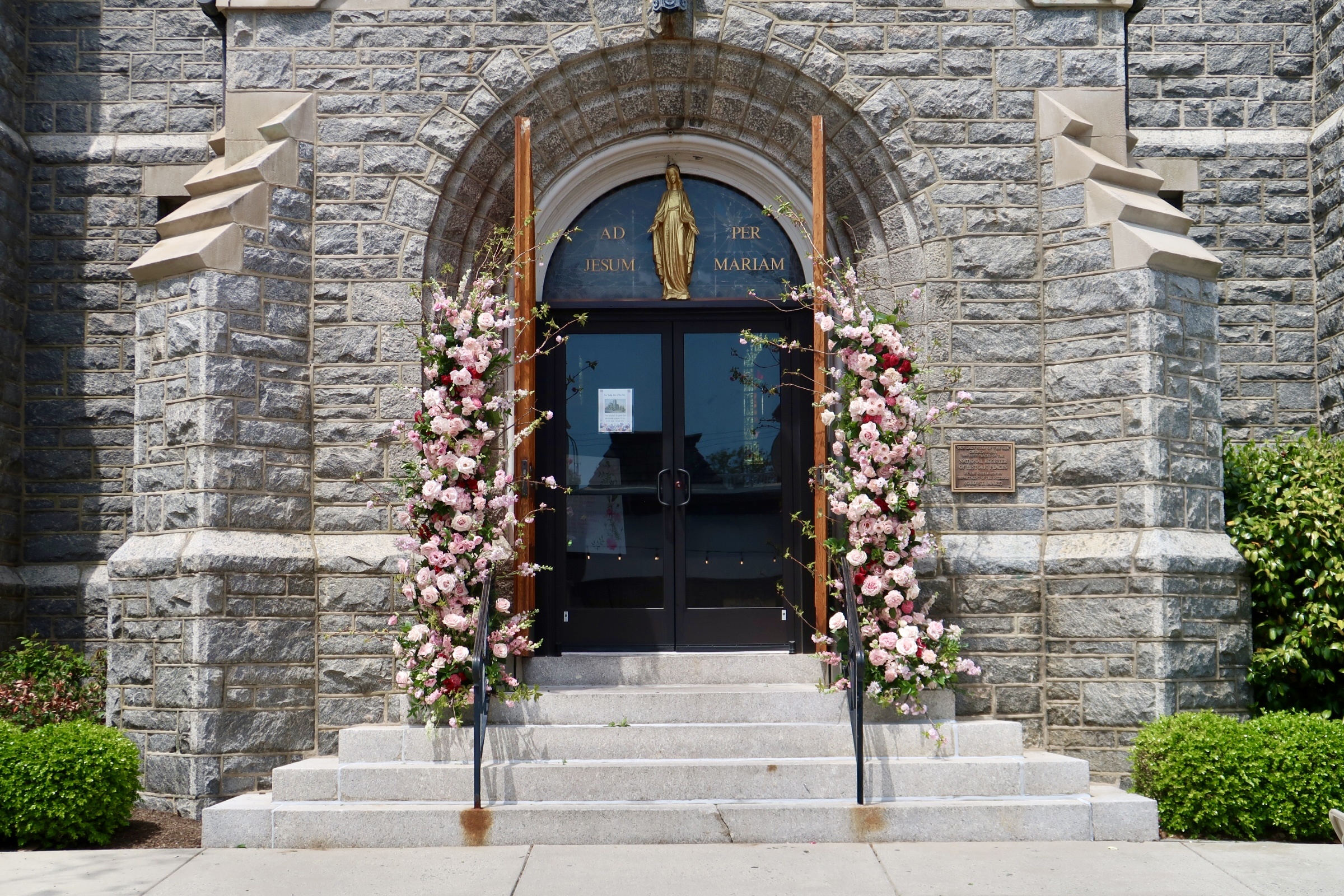 Flowers on the doors of Our Lady Star of the Sea