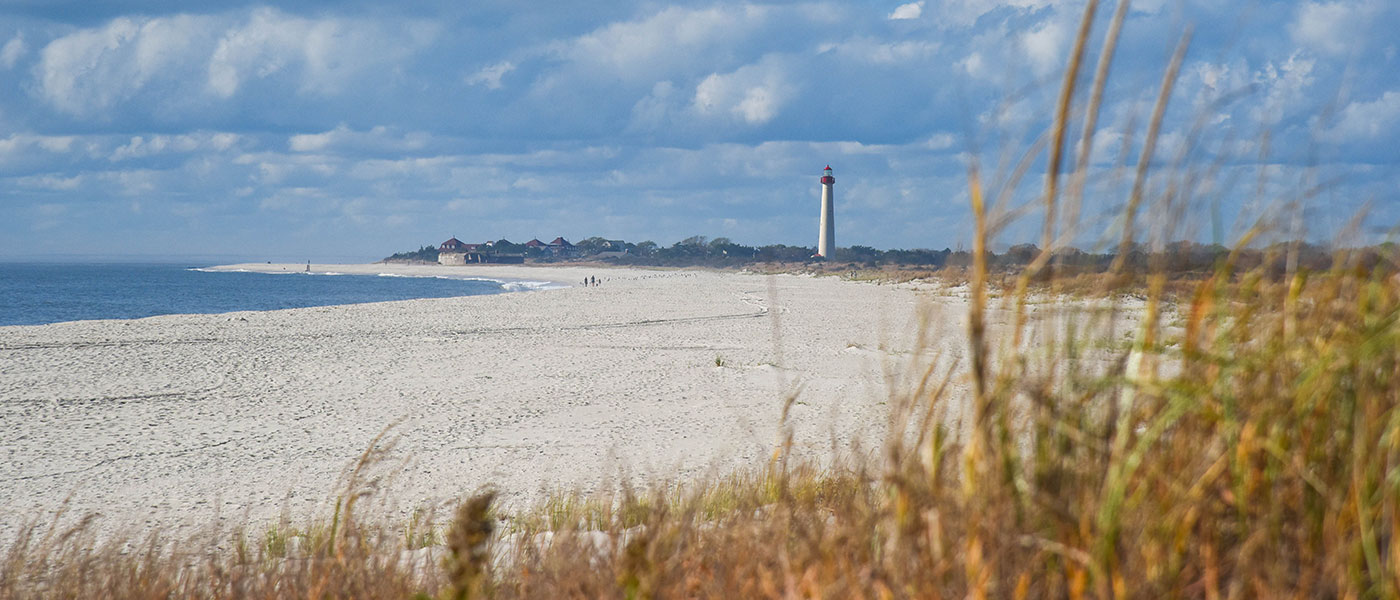 The Cove beach during the winter looking toward the lighthouse